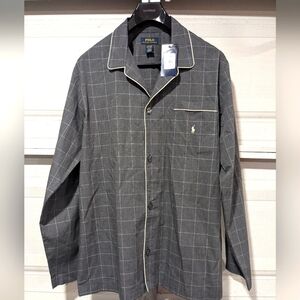 NWT Polo Ralph Lauren Men's Gray Plaid Pajama Sleep Shirt PJ Sleepwear‎ Size L